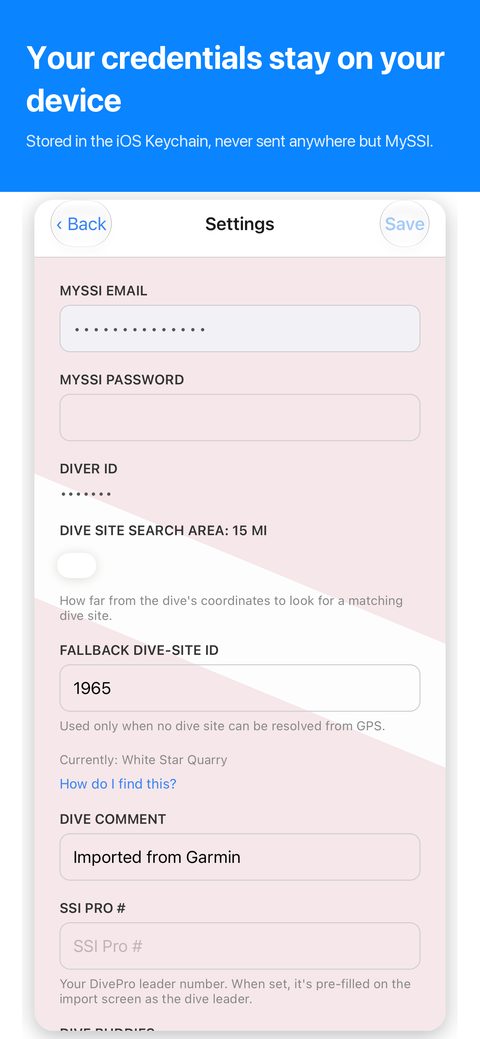 Your MySSI credentials stay on your device, stored in the iOS Keychain